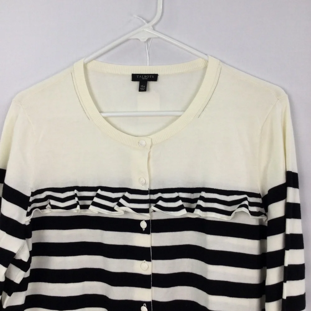 Talbots Charming‎ Cardigan Stripe Ruffle Yoke Sweater womens size XLp